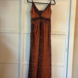 Angie Maxi Dress Size Large Multicolored Speckled Print & Side Slit Adj Straps